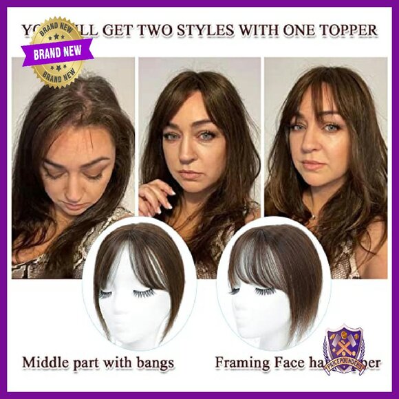 Real Human Hair Clip-in Topper with Bangs for Volume & Length - Picture 5 of 6